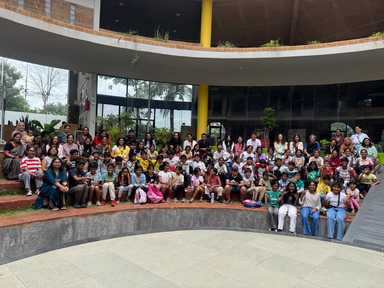 Isha Kakkad Lakhani with learners, educators and families at Tapas Progressive School