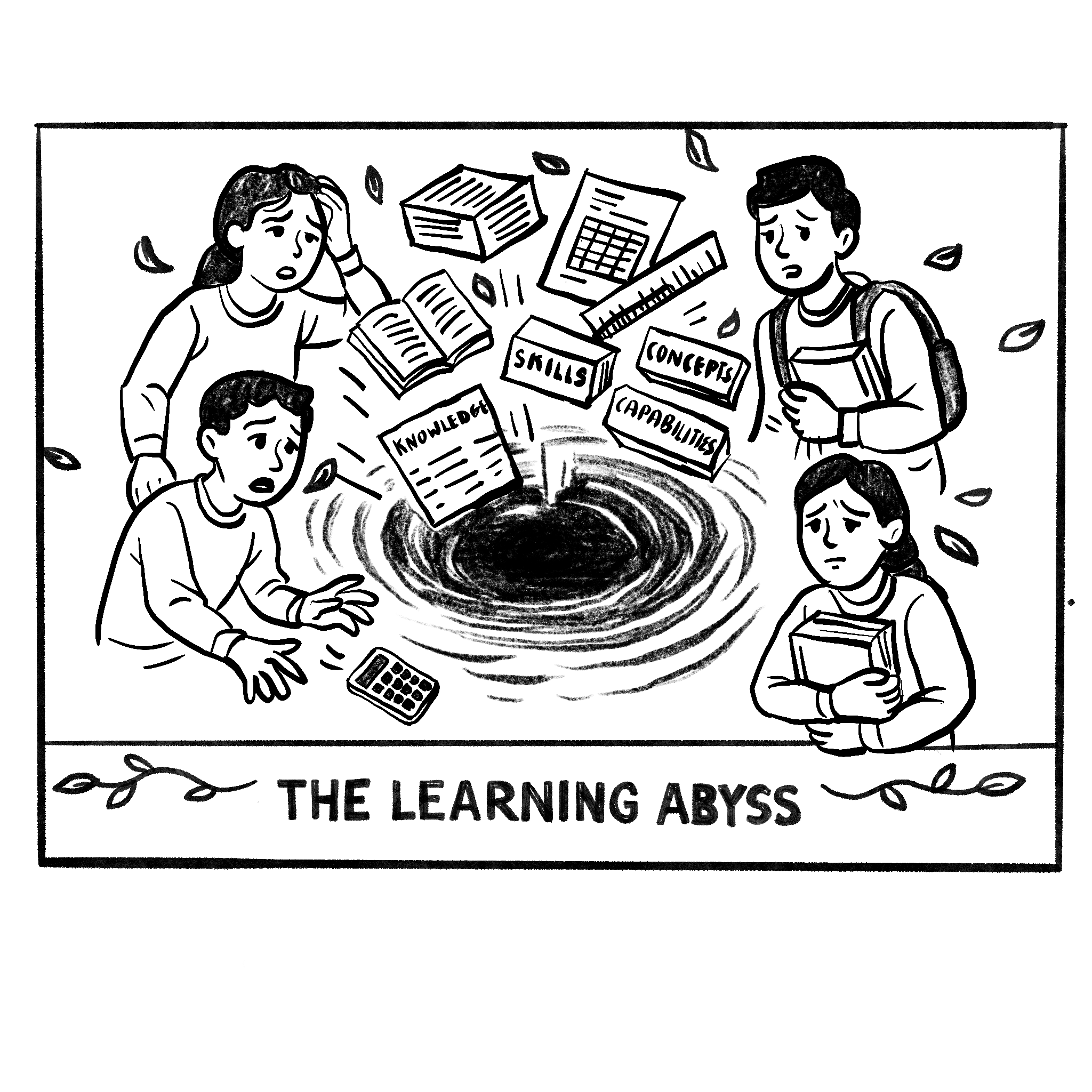 Illustration of learners facing the Learning Abyss